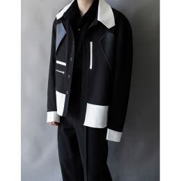 Mens Loose-fitting Casual Color-blocking Workwear Jacket