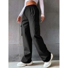 Women's Fashion Solid Color High Waist Flip Workwear With Pocket Pants