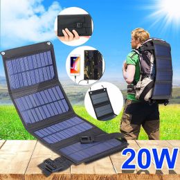 120W Foldable Solar Panel Portable Charger 5V Dual USB Charging for Camping Outdoor Power Station Cell PhoneTablet Power Bank