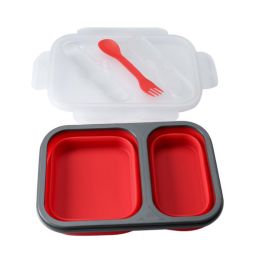 Lunch Box Bento Box Collapsible Silicone Lunchbox with Two Compartments BPA Free Heat Resistant Great for School Work Camping Hiking Food Storage