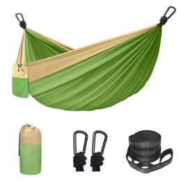 Camping Hammock Double & Single Portable Hammock With 2 Tree Straps And 2 Carabiners; Lightweight Nylon Parachute Hammocks Camping Accessories Gear (Color: Green, size: 106.3x55.12inch)