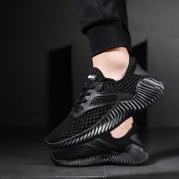 Mesh Breathable Sneakers Hot Sale Men Boy High Quality Comfortable Lightweight Shoes Tenis Grey White Black Spring Summer Autumn (Color: Black, size: 39)