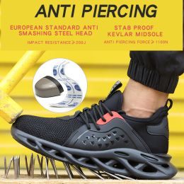 Spring Summer Autumn Men Steel Toe Cap Protect Work Safety Shoes Fly Woven Mesh Breathable Insulation Kevlar Anti-piercing Women (Color: Black, size: 46)