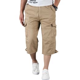 Men Cargo Shorts Capri Pant Shortenable with Zipper (Color: Brown, size: 40)