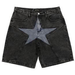 Streetwear Harajuku Denim Shorts 2022 New Men Patchwork Oversized Hip Hop Blue Jeans Shorts Summer Casual Loose Shorts (Color: Black, size: L)