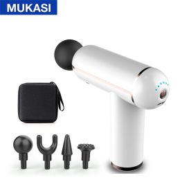 MUKASI LCD Display Massage Gun Portable Percussion Pistol Massager For Body Neck Deep Tissue Muscle Relaxation Gout Pain Relief (Color: WhiteButton With Bag)