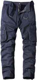 Men's Casual Pants Loose Straight Multi Pocket Outdoor Work Cotton Trousers (Color: Blue, size: M)
