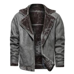 Men's Faux Jacket Motorcycle Bomber Suede (Color: Gray, size: S)